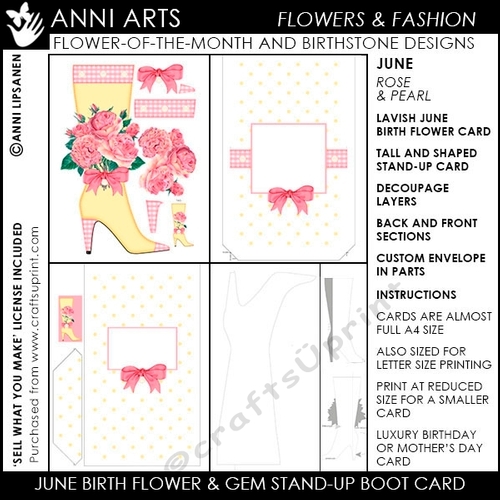 Birth Flower June- Shaped Boot Card and Envelope