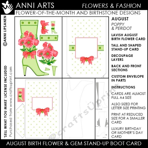 Birth Flower August - Shaped Boot Card and Envelope