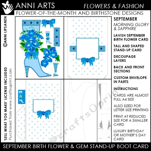 Birth Flower September - Shaped Boot Card and Envelope