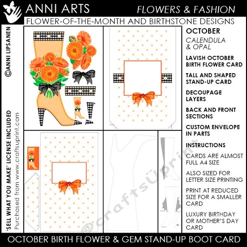 Birth Flower October - Shaped Boot Card and Envelope
