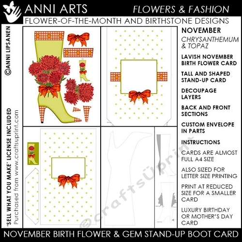 Birth Flower November - Shaped Boot Card and Envelope