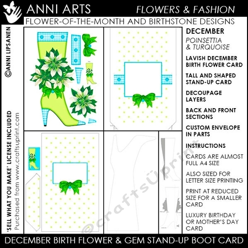 Birth Flower December - Shaped Boot Card and Envelope