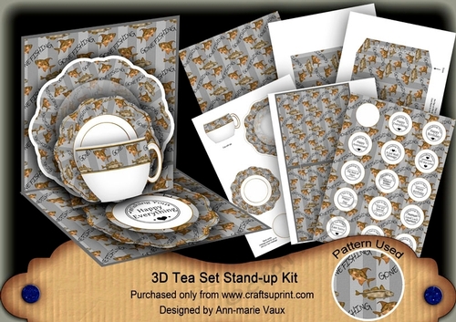 Gone Fishing Silver 3D Tea Set Pop Up Card Kit