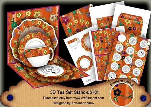 Blossom Burnt Orange 3D Tea Set Pop Up Card Kit