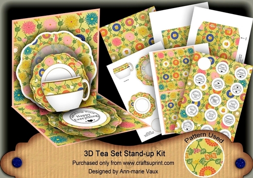 Oriental Flower Lemon 3D Tea Set Pop Up Card Kit