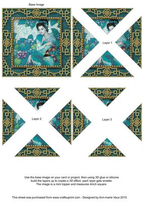 Oriental Blue Lady Vintage Lace Mini 4in Triangle Stacker