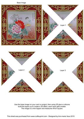 Oriental Butterfly Peony 1 Lace Mini 4in Triangle Stacker