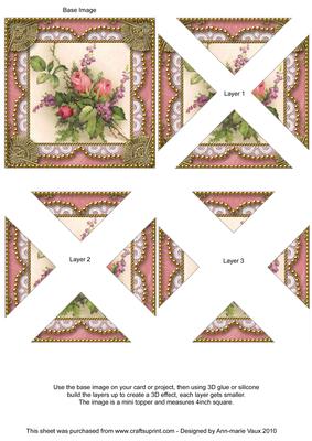 Rose Bouquet Vintage Lace Mini 4in Triangle Stacker