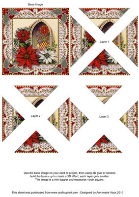 Poinsettia Window Vintage Lace Mini 4in Triangle Stacker