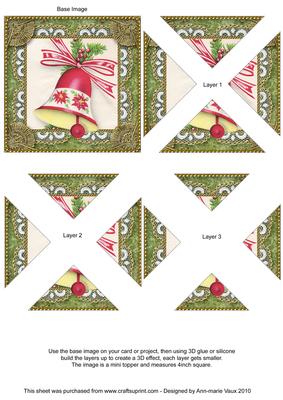 Christmas Bell 2 Vintage Lace Mini 4in Triangle Stacker