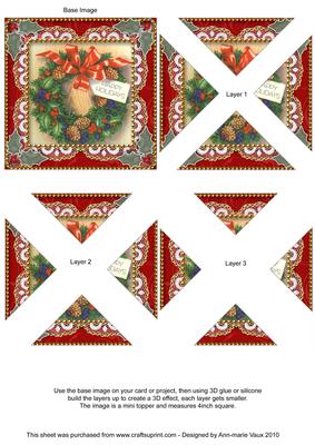 Christmas Wreath Vintage Lace Mini 4in Triangle Stacker