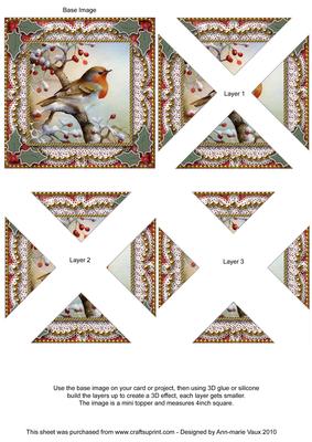 Christmas Robin 1a Vintage Lace Mini 4in Triangle Stacker