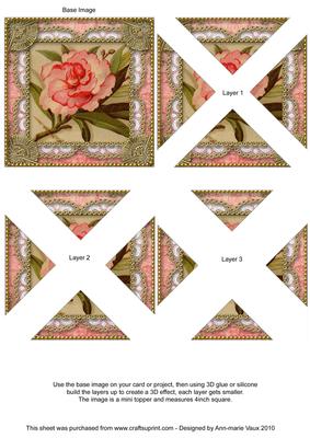 Pink Peony Vintage Lace Mini 4in Triangle Stacker