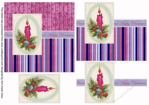 Cerise Candle Happy Christmas 6inch Split Decoupage Topper