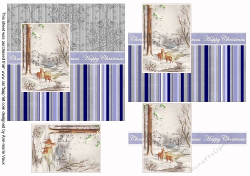 Snow Deer Happy Christmas 6inch Split Decoupage Topper