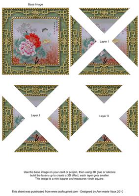 Oriental Butterfly Peony 2 Lace Mini 4in Triangle Stacker