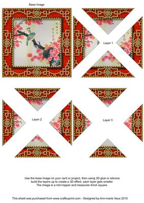 Oriental Colourful Birds Lace Mini 4in Triangle Stacker