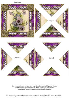 Purple Pansies Vintage Lace Mini 4in Triangle Stacker