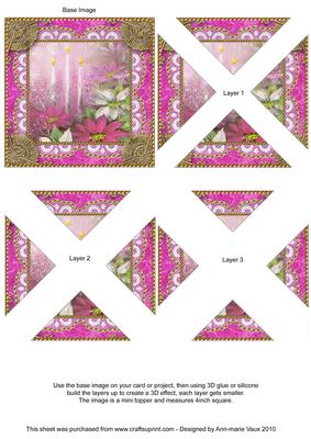 Pink Poinsettias 2 Vintage Lace Mini 4in Triangle Stacker