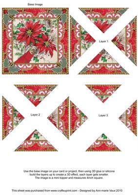 Red Poinsettias Vintage Lace Mini 4in Triangle Stacker