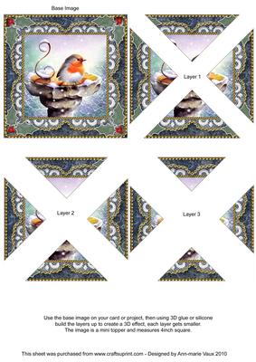 Christmas Robin 2 Vintage Lace Mini 4in Triangle Stacker
