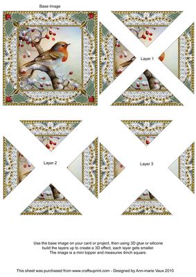 Christmas Robin 1 Vintage Lace Mini 4in Triangle Stacker