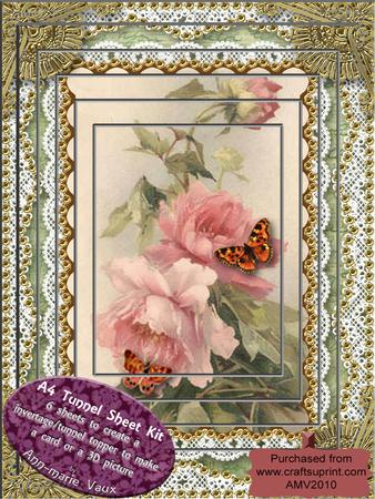 Pink Butterfly Roses Lace Tunnel Card Topper A4 Kit