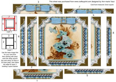 Vintage Blue Pansies Spiral Edge Stacker Card Front