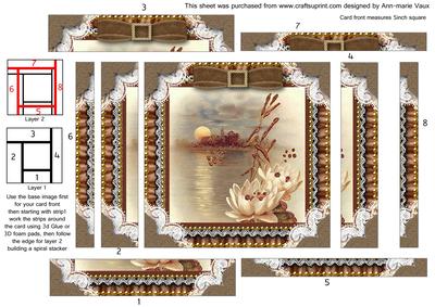 Vintage Oriental Lily Spiral Edge Stacker Card Front