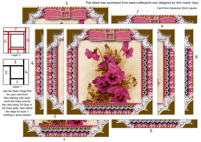Vintage Cerise Pansies Spiral Edge Stacker Card Front