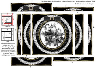 Black Rose Bouquet Spiral Edge Stacker Card Front