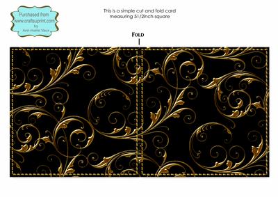 Black Rose Bouquet Gold Swirl Blank Card