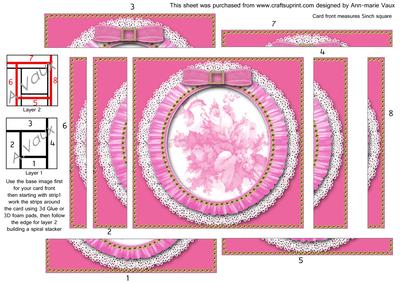Cerise Pink Rose Bouquet Spiral Edge Stacker Card Front
