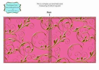 Cerise Pink Gold Swirl Blank Card