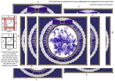 Deep Blue Rose Bouquet Spiral Edge Stacker Card Front