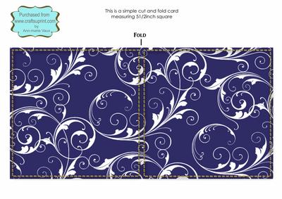 Deep Blue Rose Bouquet White Swirl Blank Card