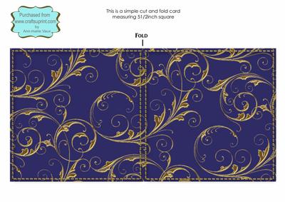 Deep Blue Rose Bouquet Gold Swirl Blank Card