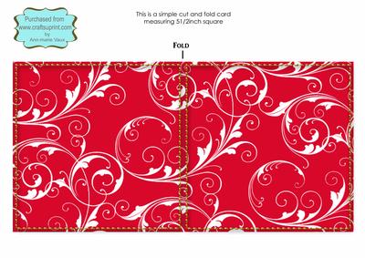 Deep Red Rose Bouquet White Swirl Blank Card