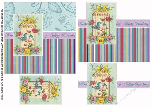 Bird Cage Happy Birthday 6inch Split Decoupage Topper