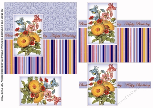 Blue Bouquet Happy Birthday 6inch Split Decoupage Topper