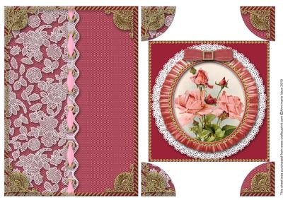 Pink Roses 2 A5 Half Lace Card Front