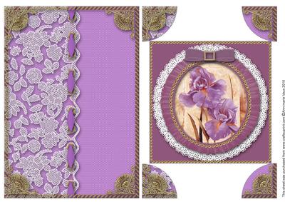 Purple Iris Ruffle Half Lace A5 Card Front