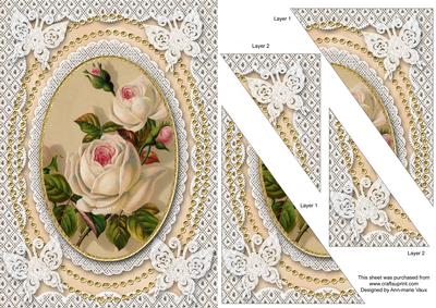 Vintage White Roses Butterfly Lace Duo Corner A5 Stacker