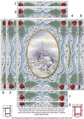 Christmas Blue Church Lace Spiral Edge 7x5 Stacker