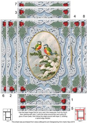 Christmas Blue Tits Lace Spiral Edge 7x5inch Stacker