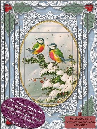 Christmas Blue Tits Lace Tunnel Card Topper A4 Kit