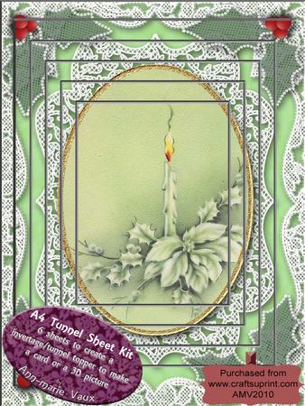 Christmas Pastel Candle Lace Card Topper A4 Tunnel Kit