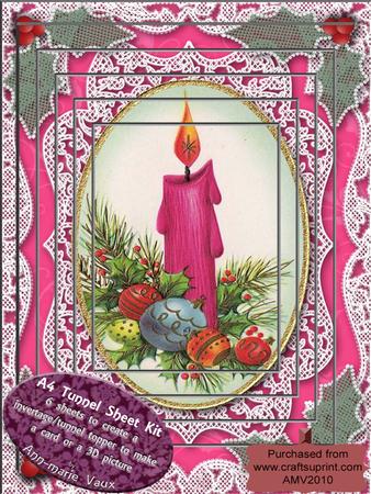 Christmas Pink Candle Lace Card Topper A4 Tunnel Kit