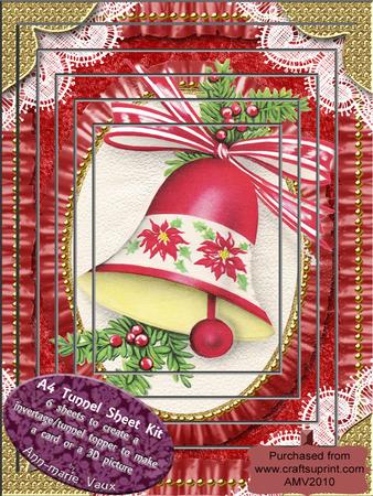 Christmas Red Bells Ruffle Card Topper A4 Tunnel Kit