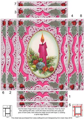Chrismtas Pink Candle 7x5 Spiral Edge Stacker